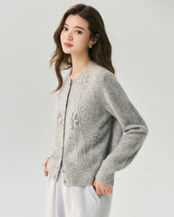 Kaschmir-Seide-Cardigan mit 3D-Blumendetails