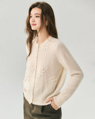Kaschmir-Seide-Cardigan mit 3D-Blumendetails