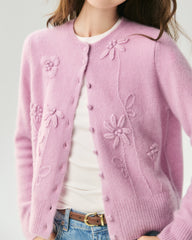 Kaschmir-Seide-Cardigan mit 3D-Blumendetails