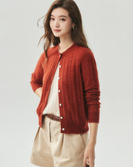 Kaschmir-Seiden-Cardigan mit Zopfmuster