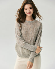 Kaschmir-Seiden-Pullover mit diagonalem Zopfmuster
