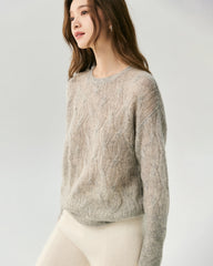 Kaschmir-Seiden-Pullover mit diagonalem Zopfmuster
