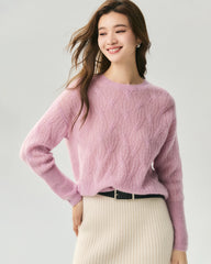 Kaschmir-Seiden-Pullover mit diagonalem Zopfmuster
