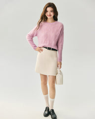 Kaschmir-Seiden-Pullover mit diagonalem Zopfmuster