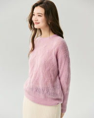 Kaschmir-Seiden-Pullover mit diagonalem Zopfmuster
