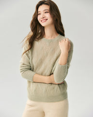 Kaschmir-Seiden-Pullover mit diagonalem Zopfmuster