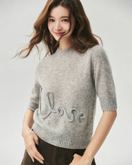 Kaschmir-Seiden-Pullover mit Kurzarm und Love-Letter-Motiv