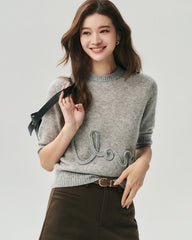Kaschmir-Seiden-Pullover mit Kurzarm und Love-Letter-Motiv