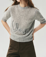 Kaschmir-Seiden-Pullover mit Kurzarm und Love-Letter-Motiv