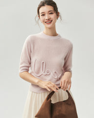 Kaschmir-Seiden-Pullover mit Kurzarm und Love-Letter-Motiv