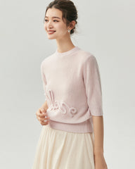 Kaschmir-Seiden-Pullover mit Kurzarm und Love-Letter-Motiv
