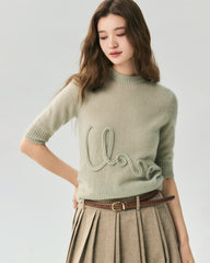 Kaschmir-Seiden-Pullover mit Kurzarm und Love-Letter-Motiv