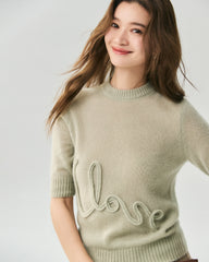 Kaschmir-Seiden-Pullover mit Kurzarm und Love-Letter-Motiv