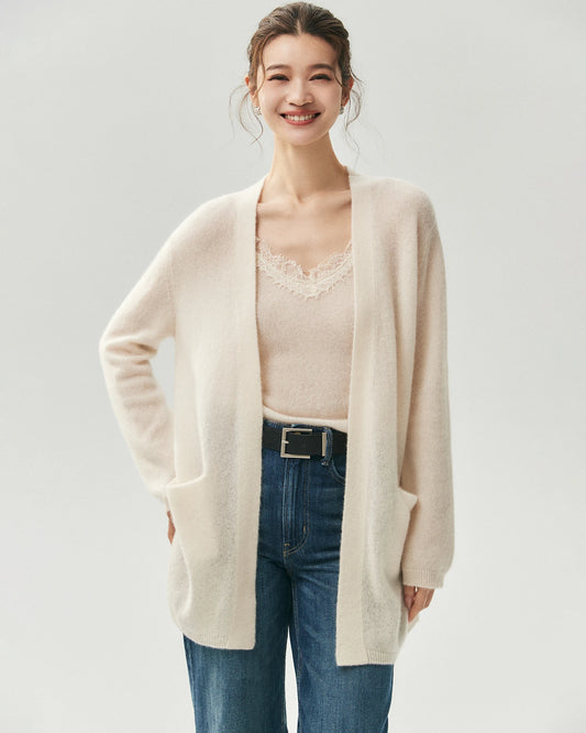 Kaschmir-Seide-Cardigan mit offenem Frontdesign und Taschen