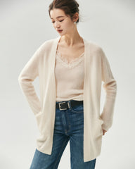 Kaschmir-Seide-Cardigan mit offenem Frontdesign und Taschen