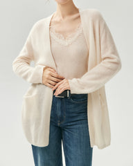 Kaschmir-Seide-Cardigan mit offenem Frontdesign und Taschen