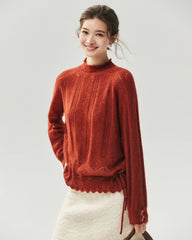 Kaschmir-Seiden-Pullover mit Stehkragen und Lochstrickmuster