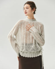 Kaschmir-Seiden-Pullover mit Stehkragen und Lochstrickmuster