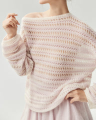 Kaschmir-Seide Open-Knit-Pullover mit Streifen und U-Boot-Ausschnitt
