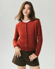 Kaschmir-Seide-Cardigan mit Pointelle-Zopfmuster