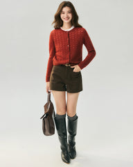 Kaschmir-Seide-Cardigan mit Pointelle-Zopfmuster
