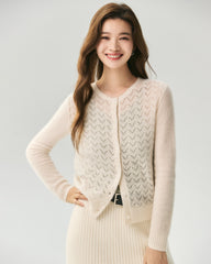 Kaschmir-Seide-Cardigan mit Pointelle-Zopfmuster