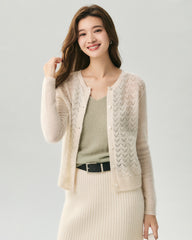 Kaschmir-Seide-Cardigan mit Pointelle-Zopfmuster