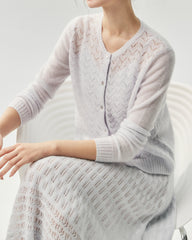 Kaschmir-Seide-Cardigan mit Pointelle-Zopfmuster