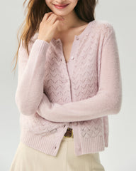 Kaschmir-Seide-Cardigan mit Pointelle-Zopfmuster
