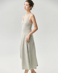 Kaschmir-Seiden-Maxikleid in A-Linie mit V-Ausschnitt