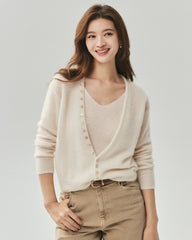 Kaschmir-Seide-Set mit V-Ausschnitt-Cardigan und Camisole