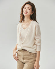 Kaschmir-Seide-Set mit V-Ausschnitt-Cardigan und Camisole