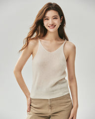 Kaschmir-Seide-Set mit V-Ausschnitt-Cardigan und Camisole