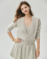 Kaschmir-Seide-Set mit V-Ausschnitt-Cardigan und Camisole