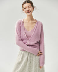 Kaschmir-Seide-Set mit V-Ausschnitt-Cardigan und Camisole