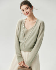 Kaschmir-Seide-Set mit V-Ausschnitt-Cardigan und Camisole