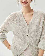 Kaschmir-Seiden-Cardigan mit V-Ausschnitt und Pointelle-Strick