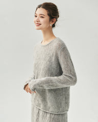 Kaschmir-Seiden-Pullover mit vertikalem Lochstrickmuster