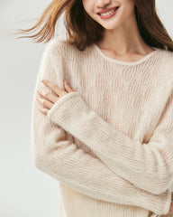 Kaschmir-Seiden-Pullover mit vertikalem Lochstrickmuster