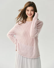 Kaschmir-Seiden-Pullover mit vertikalem Lochstrickmuster