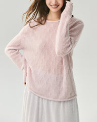 Kaschmir-Seiden-Pullover mit vertikalem Lochstrickmuster