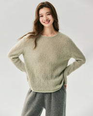Kaschmir-Seiden-Pullover mit vertikalem Lochstrickmuster