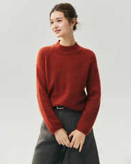 Kaschmir-Seiden-Pullover mit Stehkragen und Waffelstrick