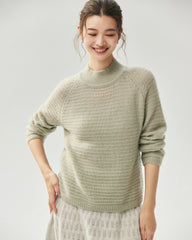 Kaschmir-Seiden-Pullover mit Stehkragen und Waffelstrick