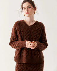 Kaschmir-Woll Zopfstrick Pullover & Rock Set