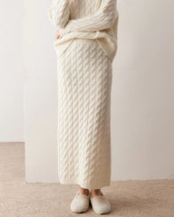 Kaschmir-Woll Zopfstrick Pullover & Rock Set