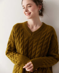 Kaschmir-Woll Zopfstrick Pullover & Rock Set