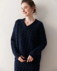 Kaschmir-Woll Zopfstrick Pullover & Rock Set