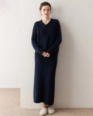 Kaschmir-Woll Zopfstrick Pullover & Rock Set