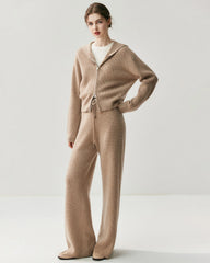 Kaschmir-Woll-Zip-Hoodie & Hose mit geradem Bein